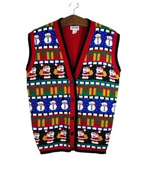 Vintage Avon Style Ugly Christmas Sweater Vest Women's Size S/M Grandmacore 90s